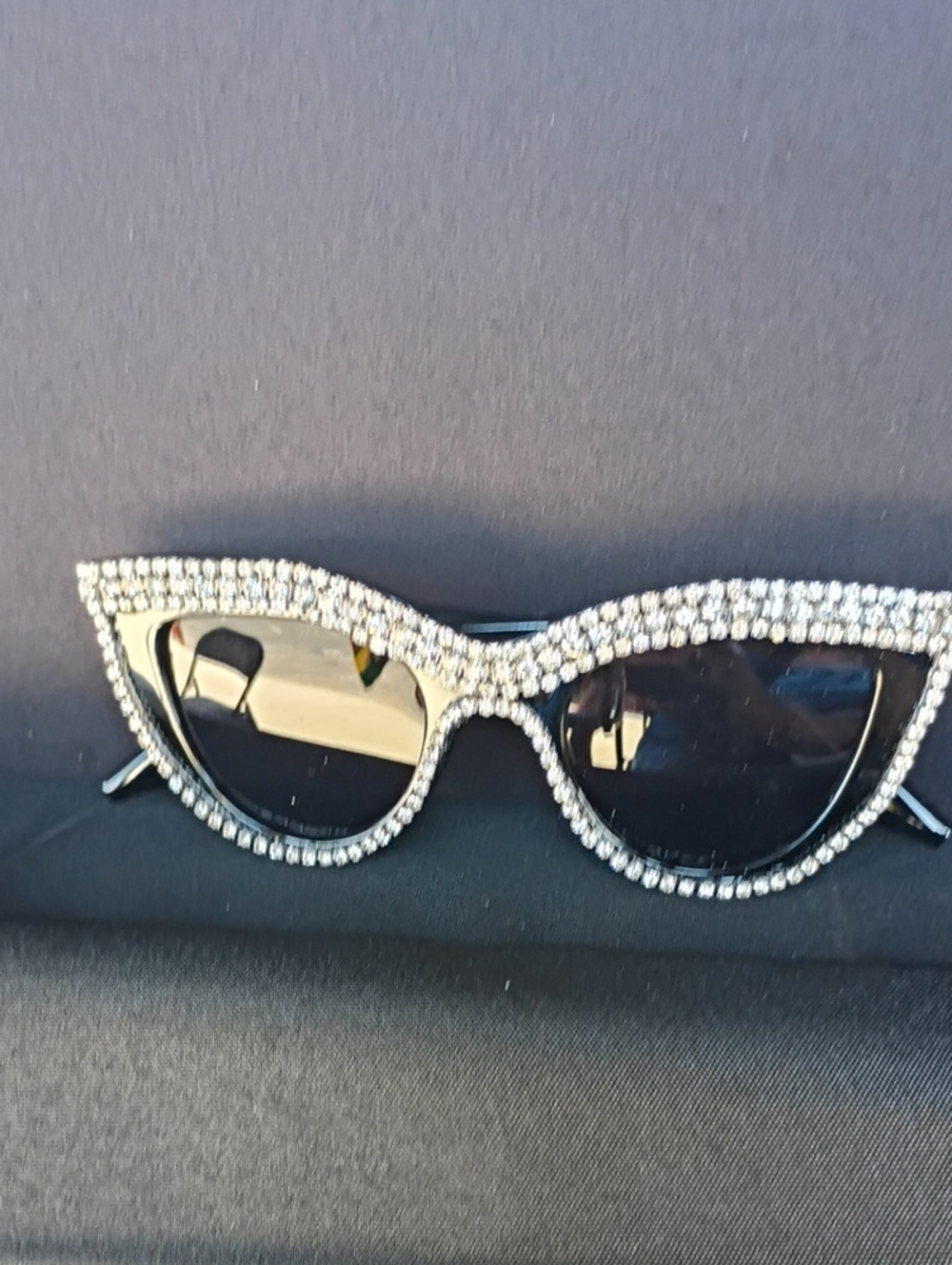 Rhinestone Cat Eye Sunglasses - Black